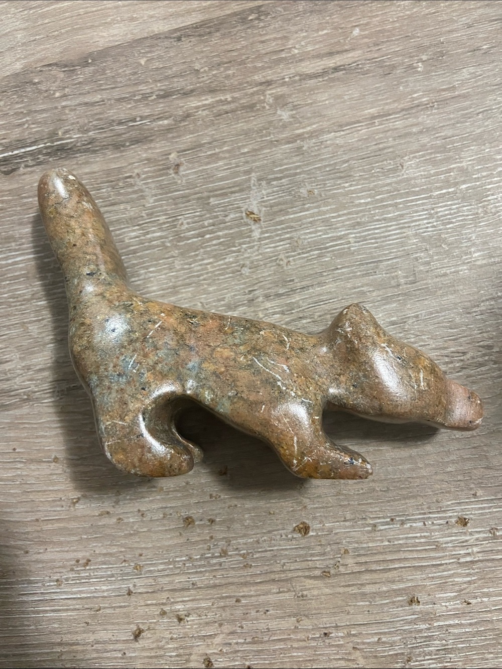 Vintage Native Hand-Carved Polished Stone Fox Sculpture